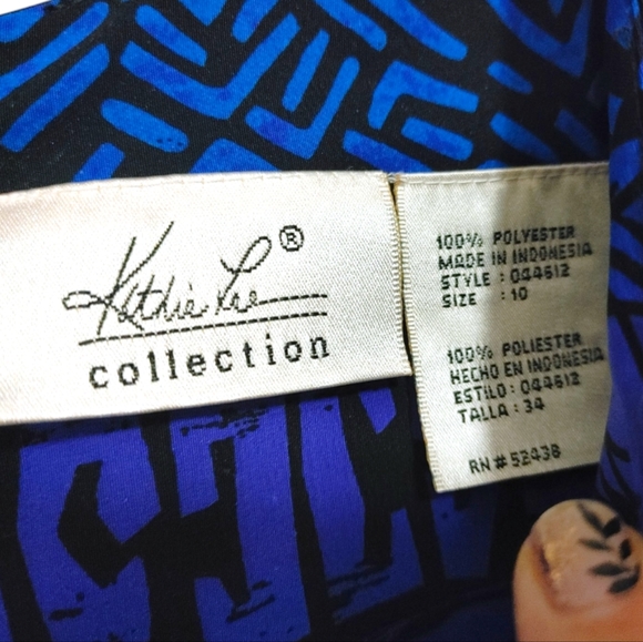 Kathy Lee Vintage Blue Purple 90s Print Short Sleeve Maxi Dress Women's Size 10 - Picture 5 of 6